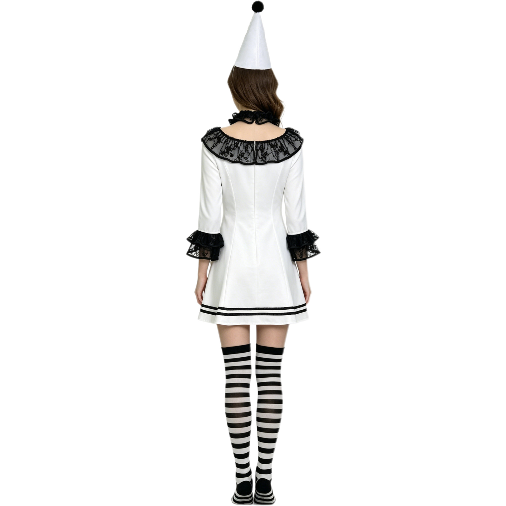 Halloween Scary Clown Cosplay Costume - Black Lace Ruffle Mini Dress